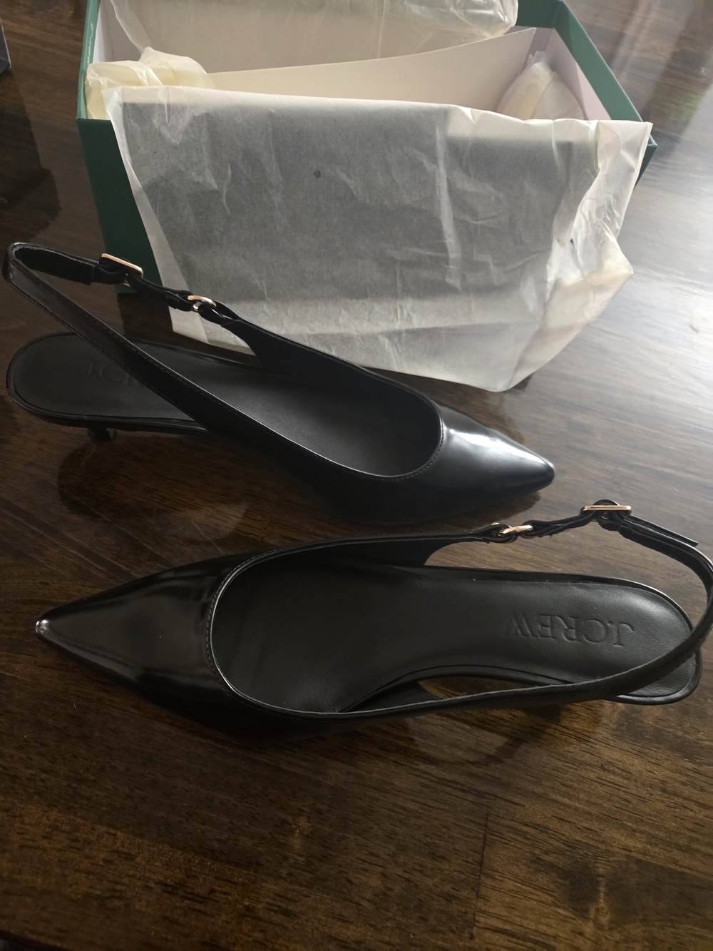 J. Crew Women's 6.5 Black Slingback Pointed-Toe Kitten Heel